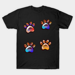 Cute Paw print pattern, psychedelic trippy colours colors T-Shirt